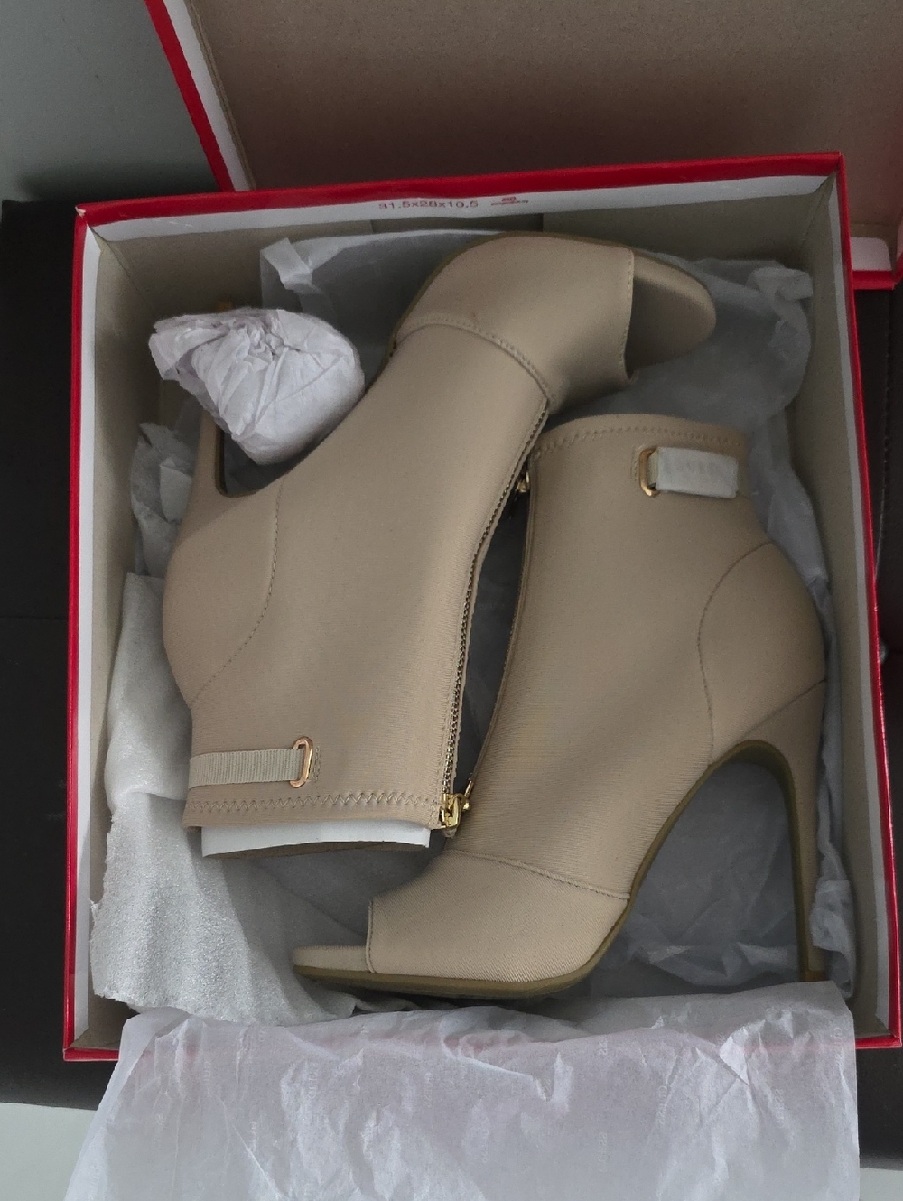 Guess Beige Peep-Toe Front-Zip Heeled Booties - Picture 6 of 6